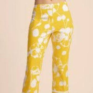 Trina Turk Yellow Floral Print Pants Size 10